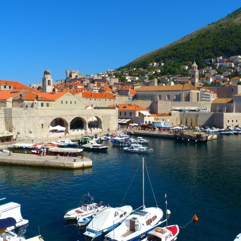 a harbor with boats and buildings in the background